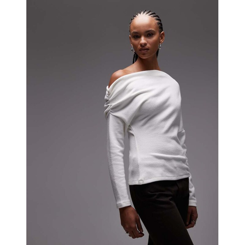 ASOS DESIGN supersoft ruched off shoulder long sleeve top in