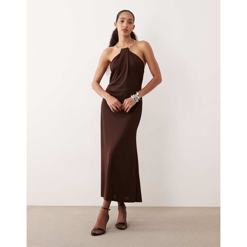 Mango maxi dress with ring detail in brown
