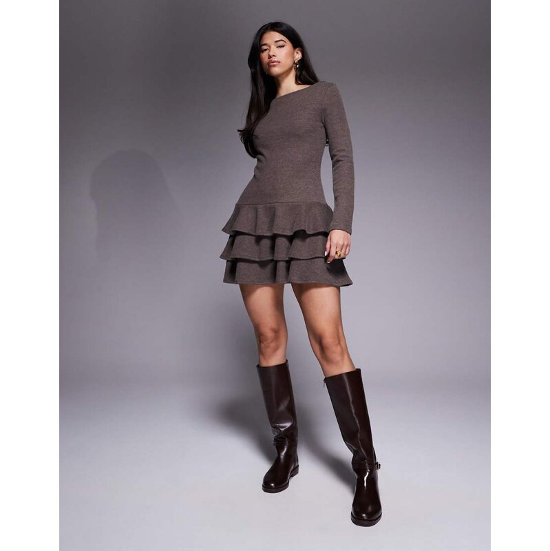 ASOS DESIGN supersoft long sleeve tiered rara skirt mini dress