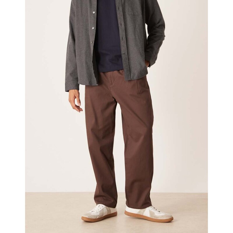 ASOS DESIGN relaxed tapered chinos in brown with pleats
