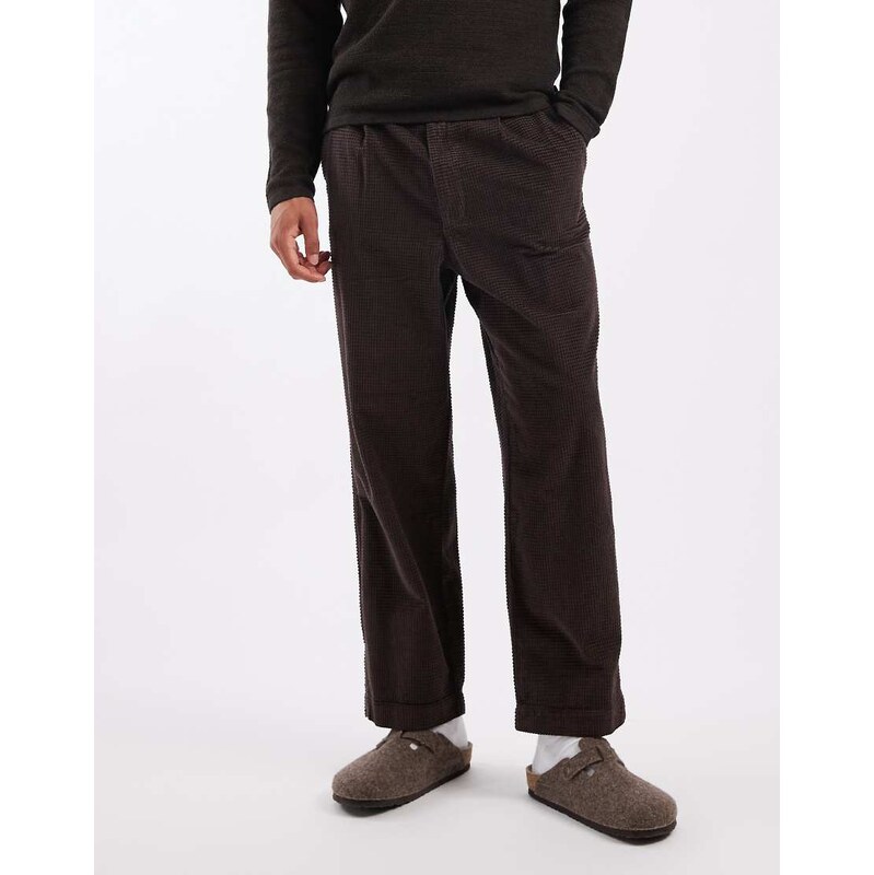 ASOS DESIGN relaxed tapered trousers in brown bubble corduroy