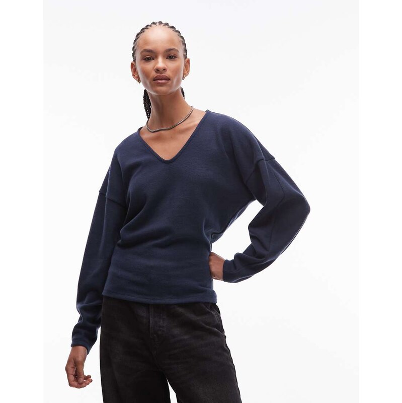 ASOS DESIGN supersoft oversized slouchy jumper in navy-Pink 109837947