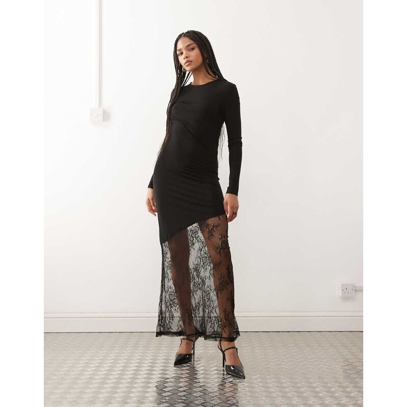Noisy May long sleeve maxi dress with lace fishtail in black 109837953