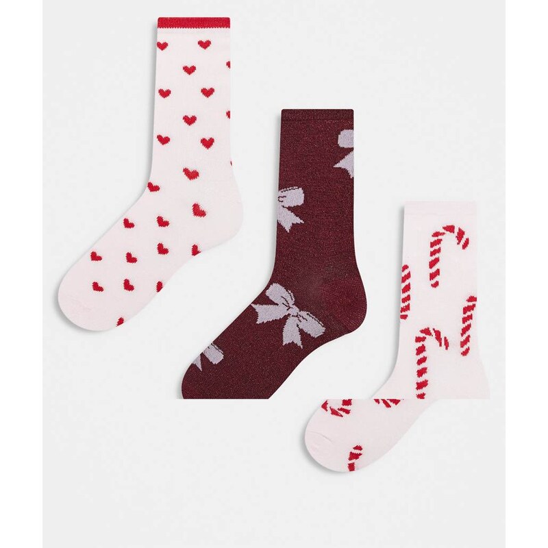 Pieces Christmas 3 pack glitter socks in light pink 115516025