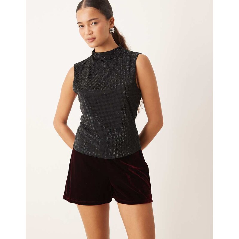 Mango velvet micro short in burgundy-Red 109838002
