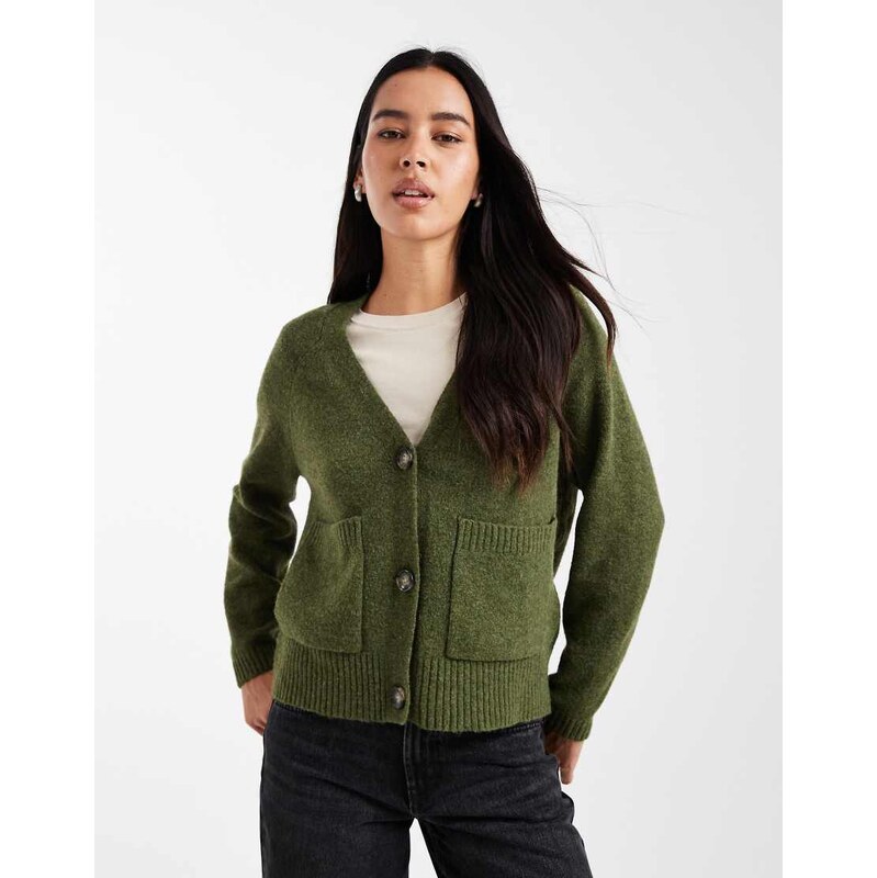 Vero Moda boxy knitted cardigan with pockets in cypress green 115711575