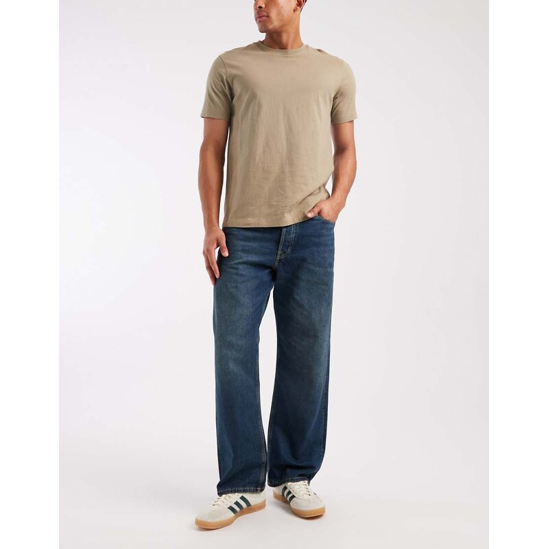 Jack & Jones Ted loose straight jeans in mid blue