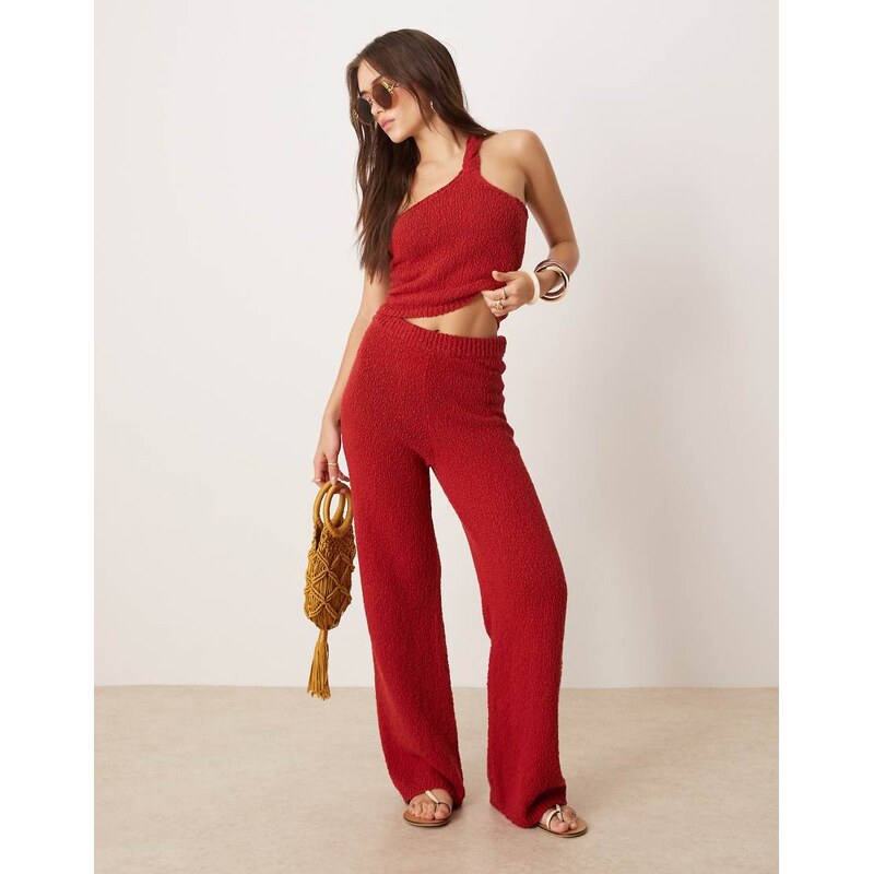 ASOS DESIGN knitted slub twist detail one shoulder top co-ord in red