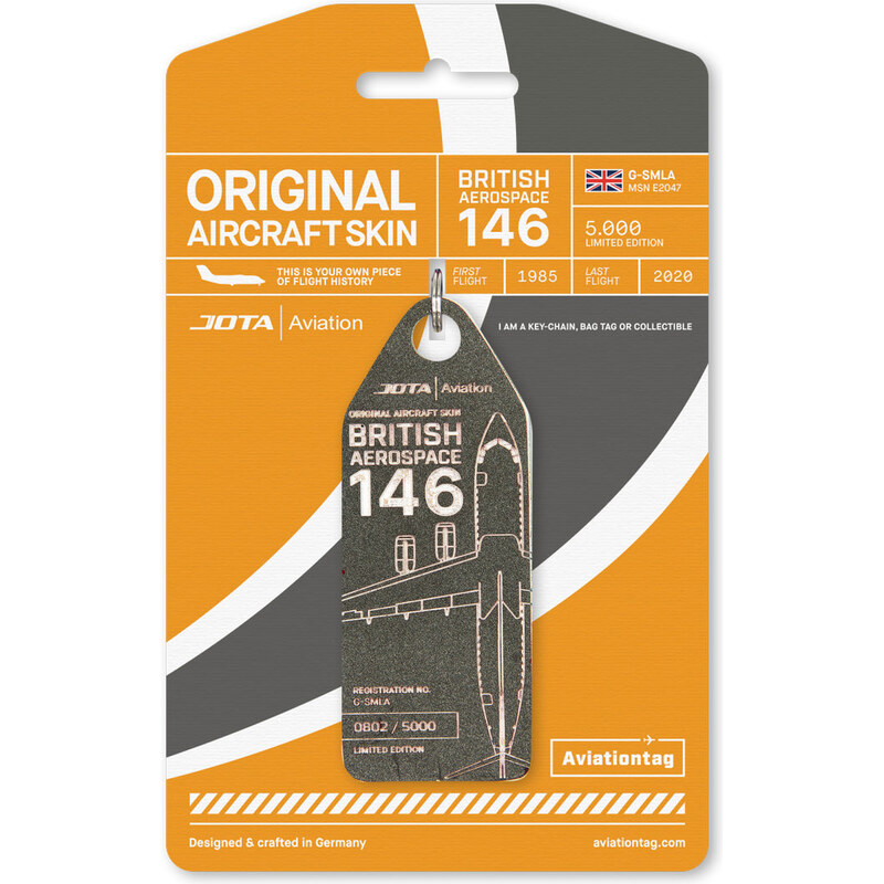 AVIATIONTAG přívěšek z letadla JOTA BAe 146 - G-SMLA šedý 109837334