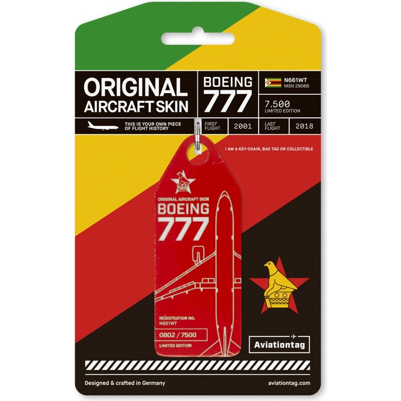 AVIATIONTAG přívěšek z letadla Boeing 777 - N661WT červený