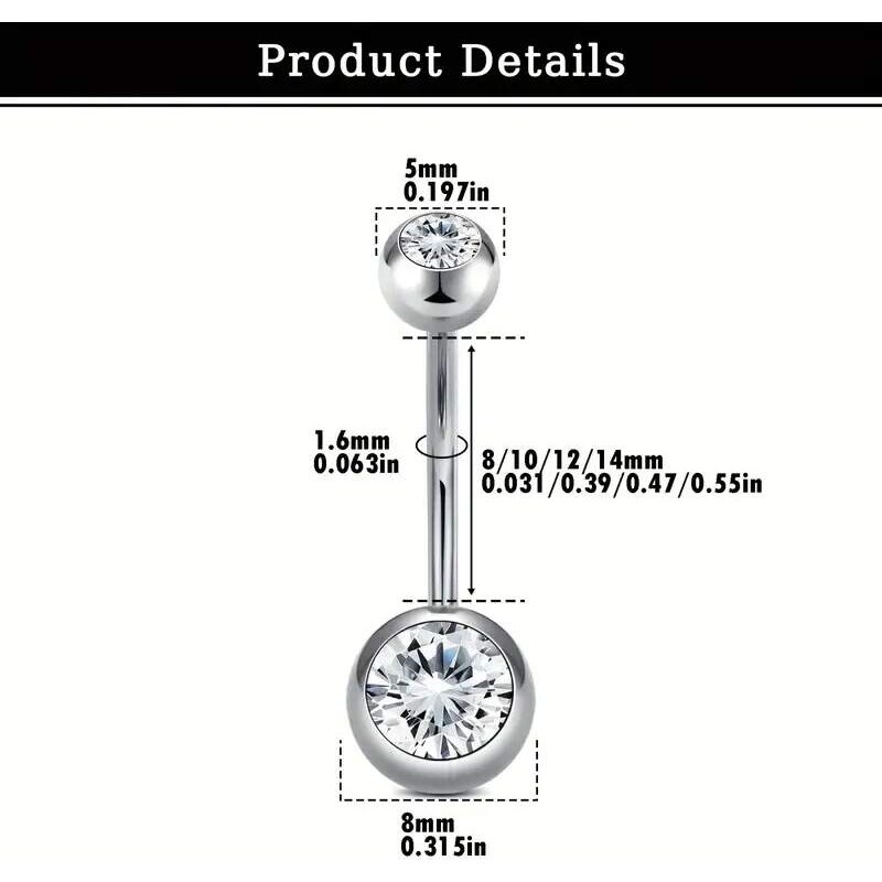 Achadirect Titanový piercing do pupíku s krystaly zirkonu – G23 - 109838392