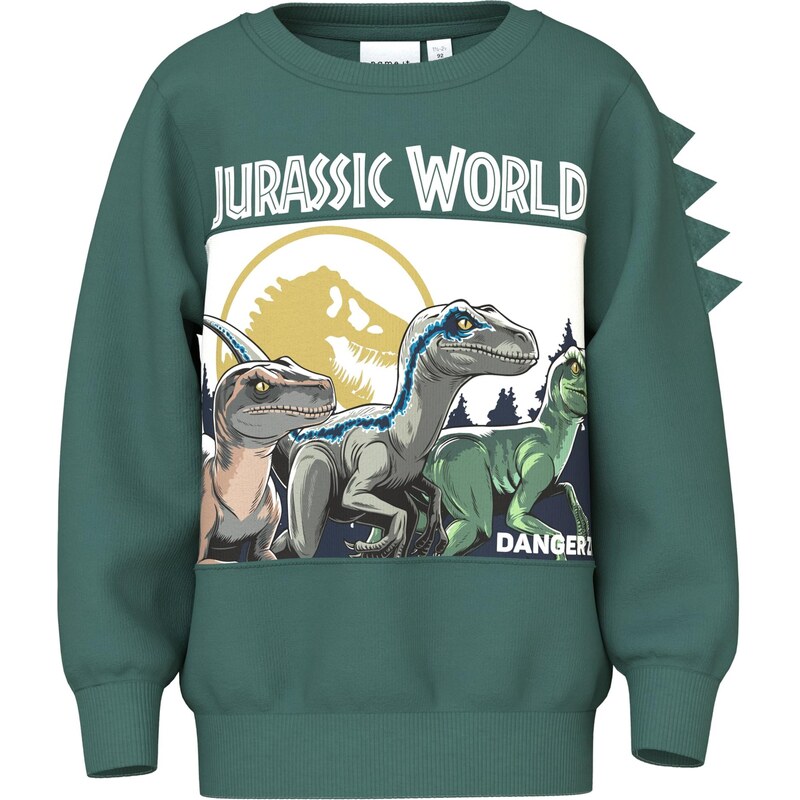 NAME IT Mikina NMMOSWALD JURASSIC žlutá / šedá / smaragdová /