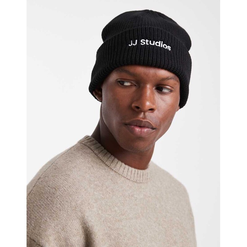 Jack & Jones logo beanie in black