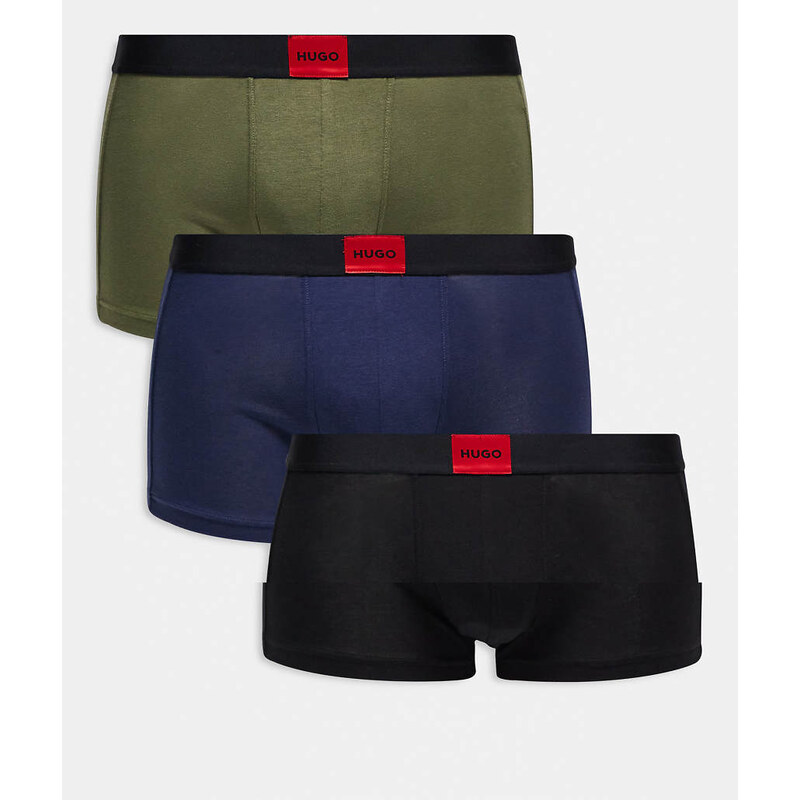HUGO RED 3 pack Galaxy label logo trunks in green/navy/black