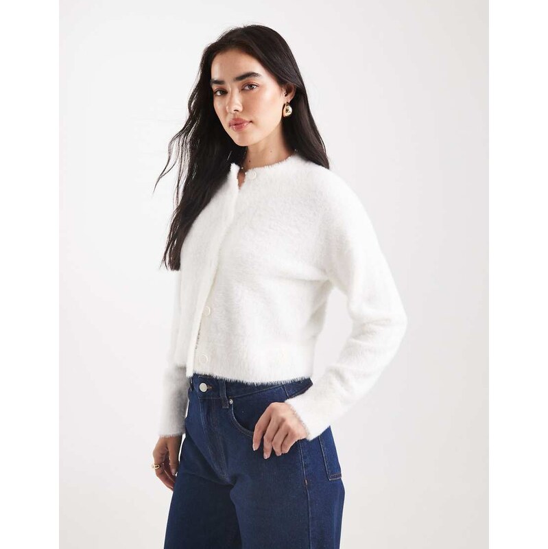 HUGO BLUE Sfurry super soft fluffy knit cardigan in white