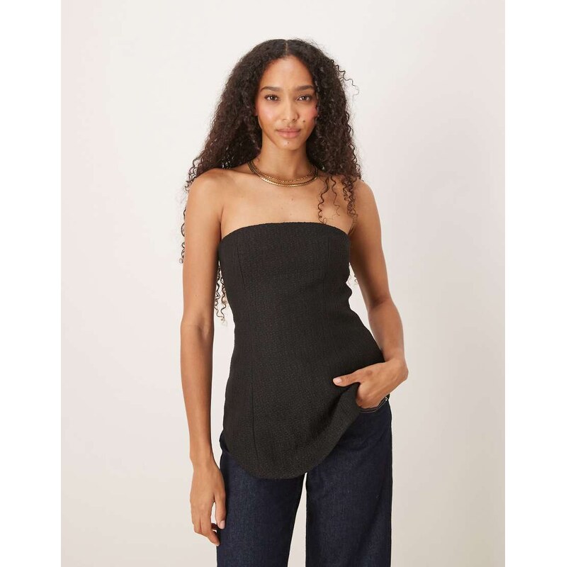 ASOS DESIGN tailored boucle curved hem peplum bandeau co-ord top