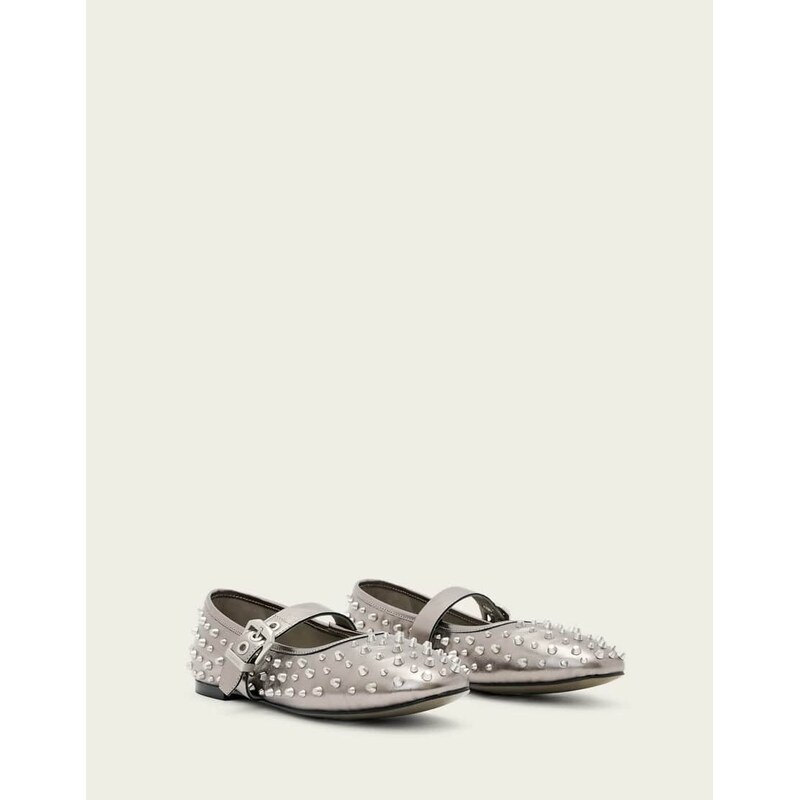 Allsaints Holly stud ballet flat in silver-Grey