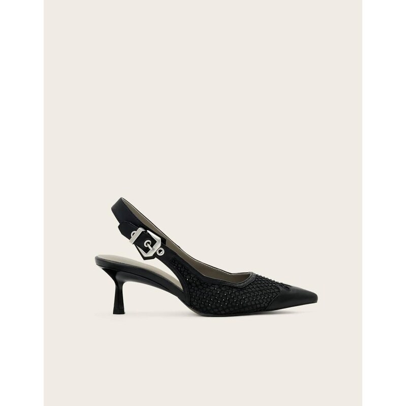 Allsaints Idiya mesh slingback kitten heel in black 110435084