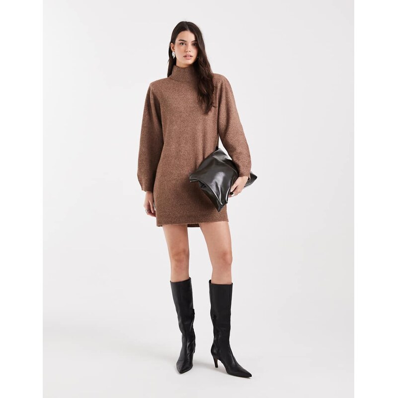 ASOS DESIGN shoulder pad extreme sleeve mini dress in chocolate