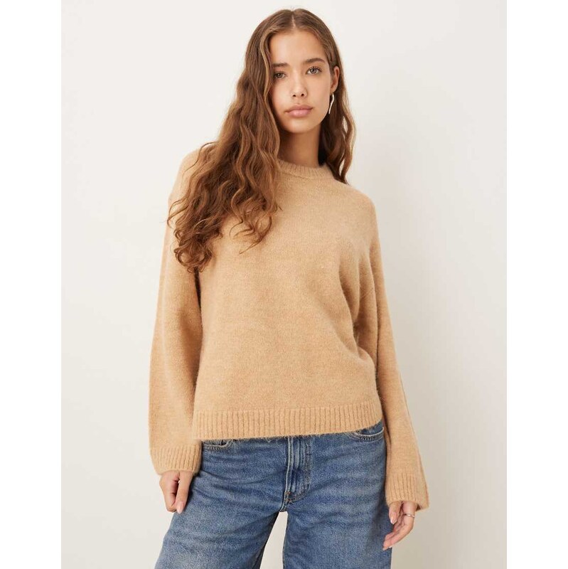 Gina Tricot crew neck knitted wool alpaca jumper in beige ginger