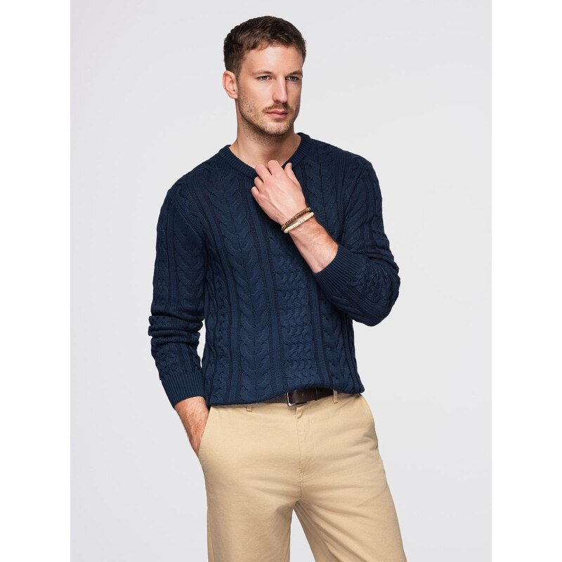 Ombre Mens elegant sweater with interesting weave - navy blue