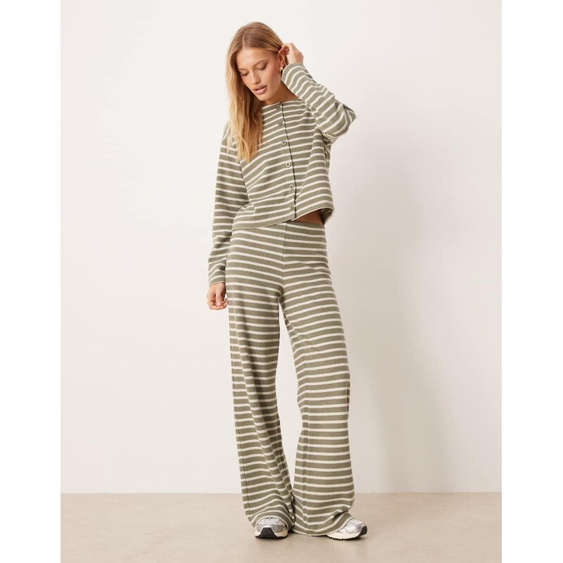 ASOS DESIGN brushed stripe wide leg co ord trousers in green
