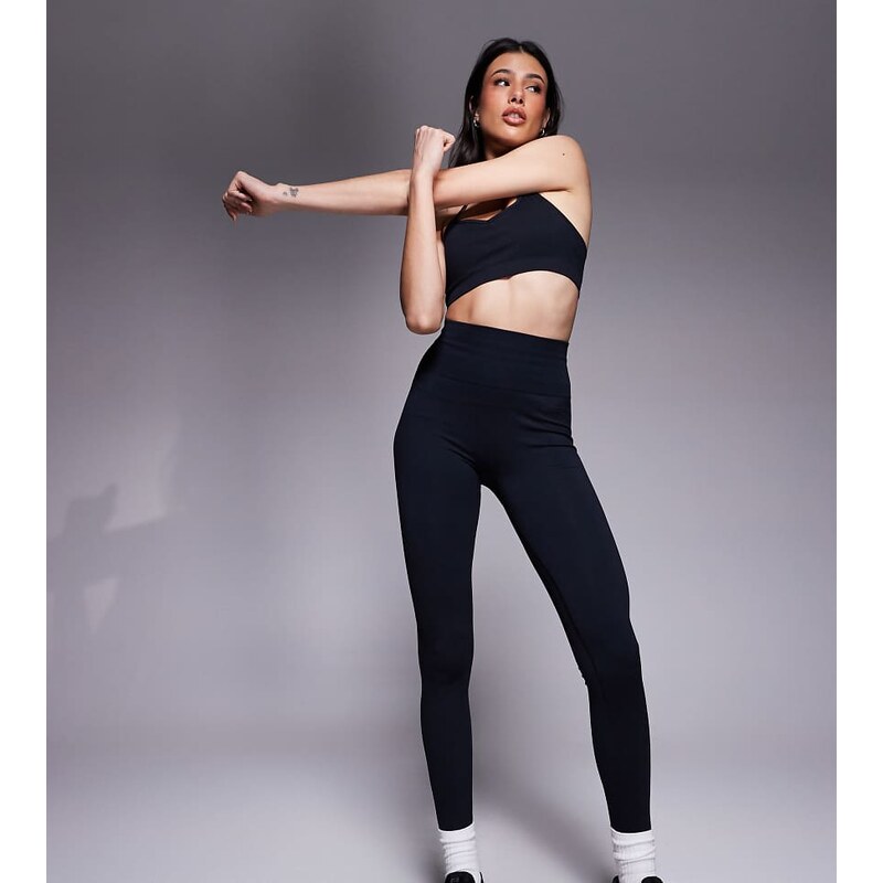 4505 Tall seamless baby rib high waist gym leggings in black 115511946