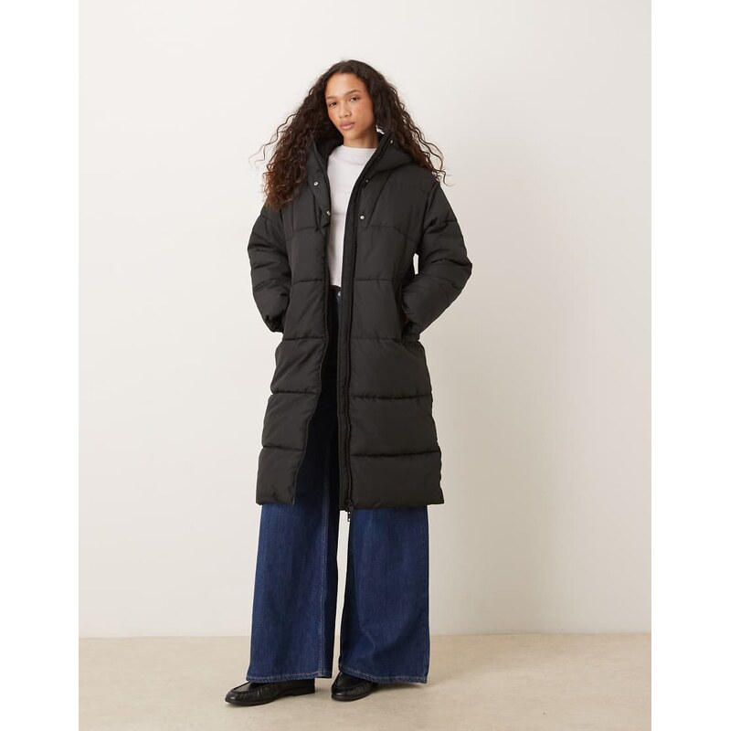JJXX hooded long puffer jacket in black