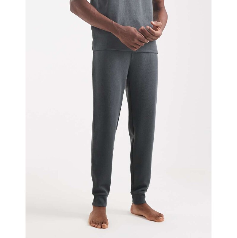 BOSS Bodywear co-ord cuffed waffle lounge joggers in mid green