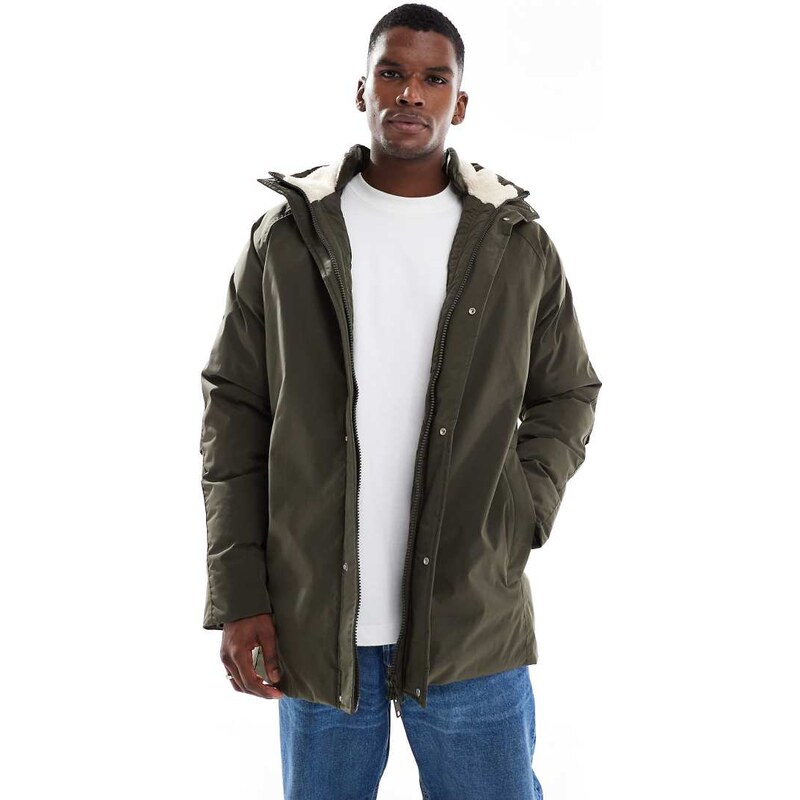 Jack & Jones parka with fleece hood in green
