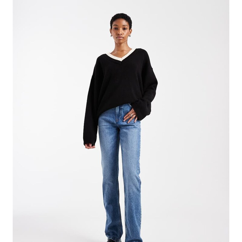 ASOS Tall ASOS DESIGN Tall high waisted slim straight jeans in mid 115515401