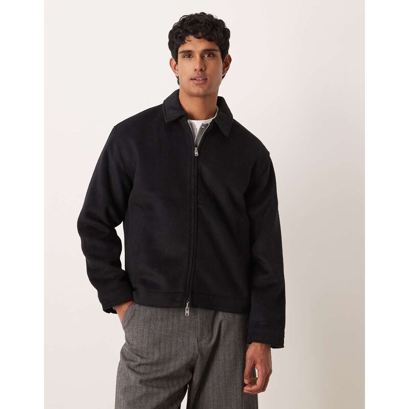 Abercrombie & Fitch cropped wool blend jacquard jacket in black 110049949