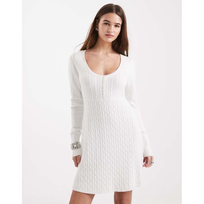 Hollister button front babydoll knitted mini dress in white 110049993