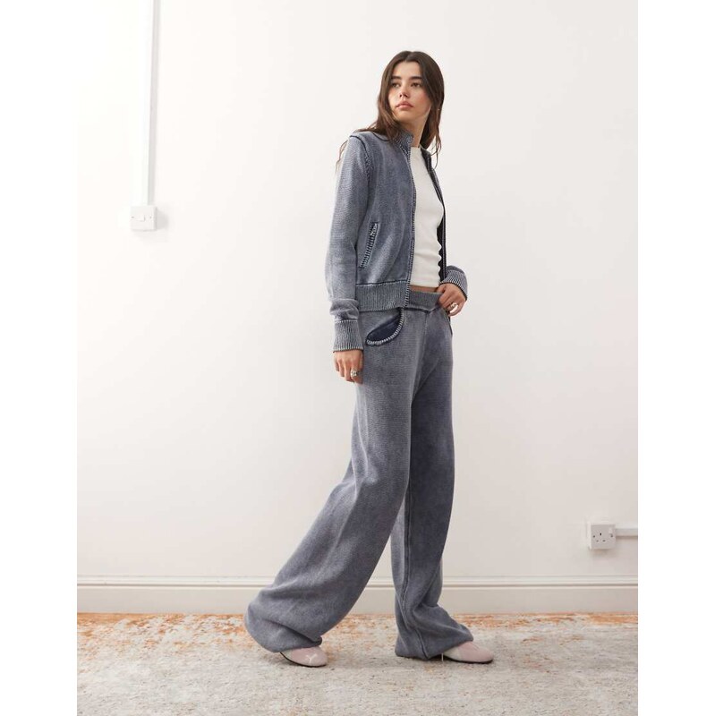 COLLUSION acid wash heavyweight waffle knitted joggers co-ord in blue 110062953