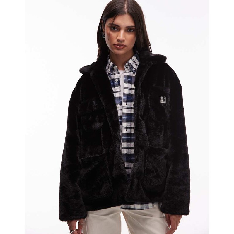Carhartt WIP olney michigan faux fur jacket in black 110062427
