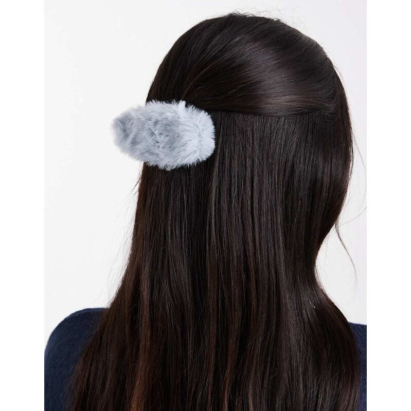 ASOS DESIGN large fluffy barrette clip in blue 110052104