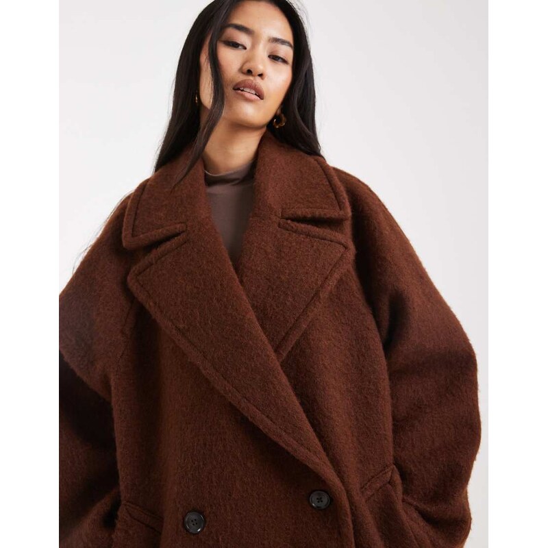 ASOS DESIGN premium oversized wool blend pea coat in toffee-Brown