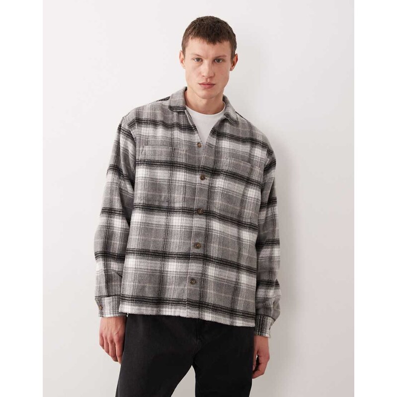 ASOS DESIGN boxy oversized heavyweight check shirt in grey
