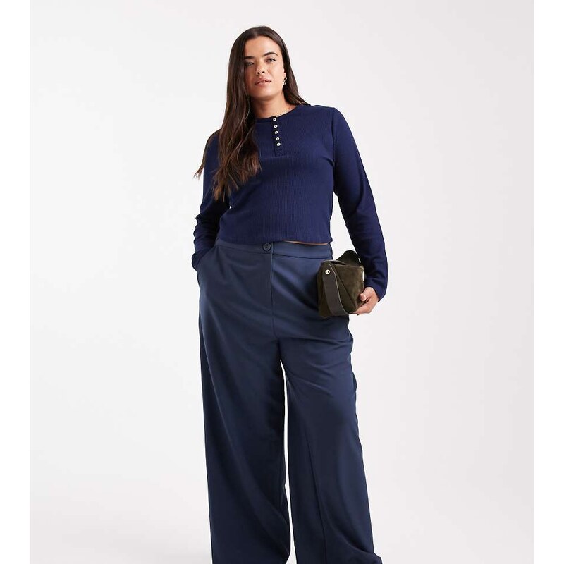ASOS DESIGN Curve tailored relaxed straight leg trousers in navy-Blue 115513339