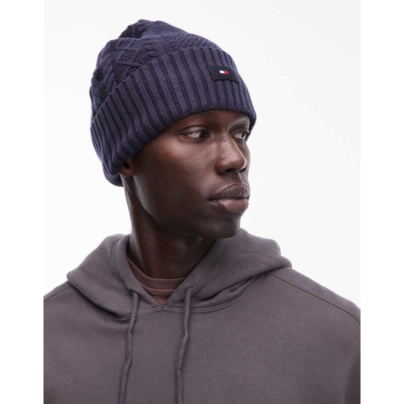 Tommy Hilfiger logo knitted beanie in blue