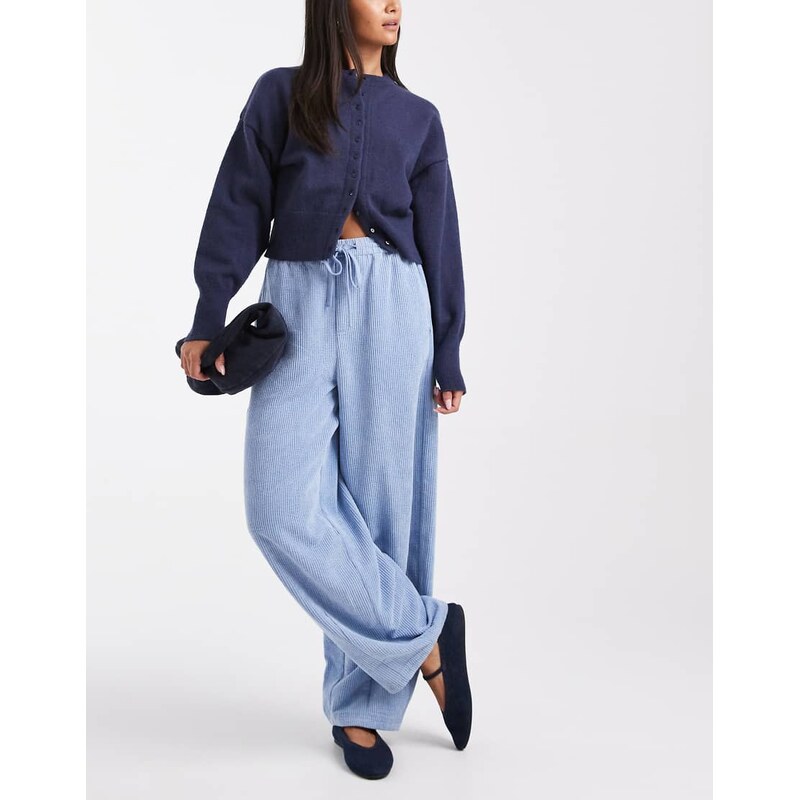 ASOS DESIGN pull on barrel leg cord trousers in blue