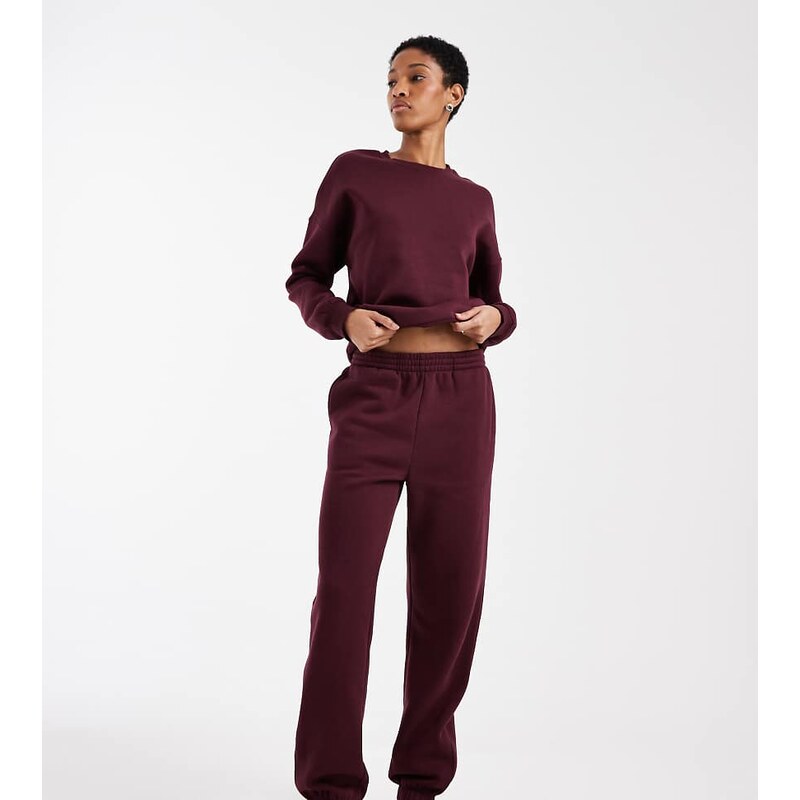 Vero Moda Tall oversized cuffed jogger co-ord in burgundy-Red