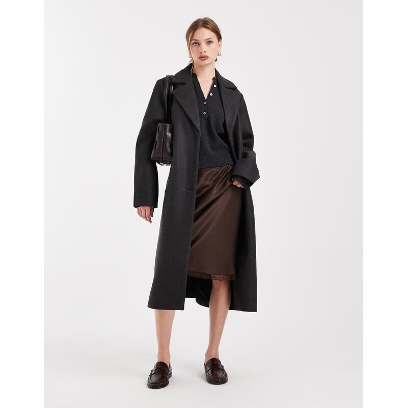ONLY oversized formal longline coat in dark grey faux wool 113263322