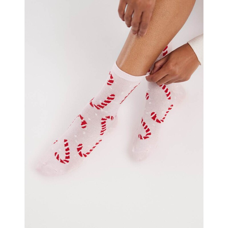 Pieces Christmas candy cane socks in a sack in light pink 110052055