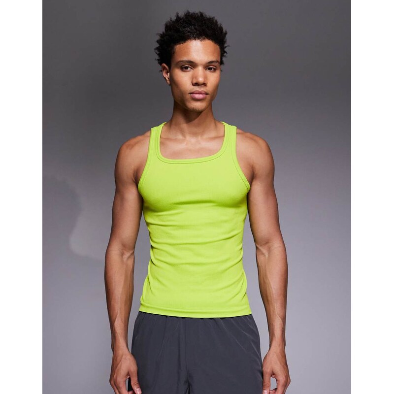 4505 square neck slim fit seamless rib training vest in acid