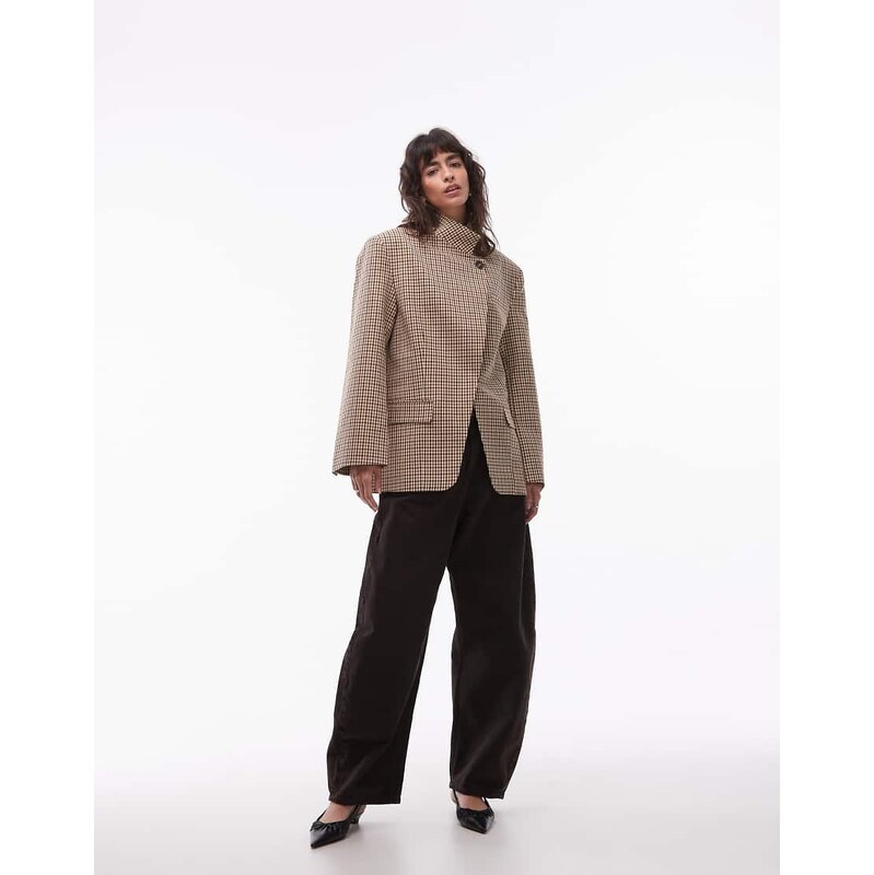 ASOS DESIGN funnel neck wrap blazer in check-Multi