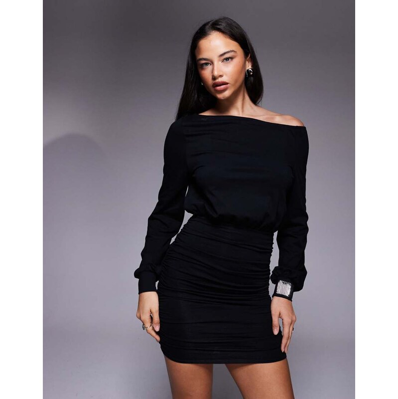 Fashionkilla exclusive cotton rich off shoulder ruched skirt