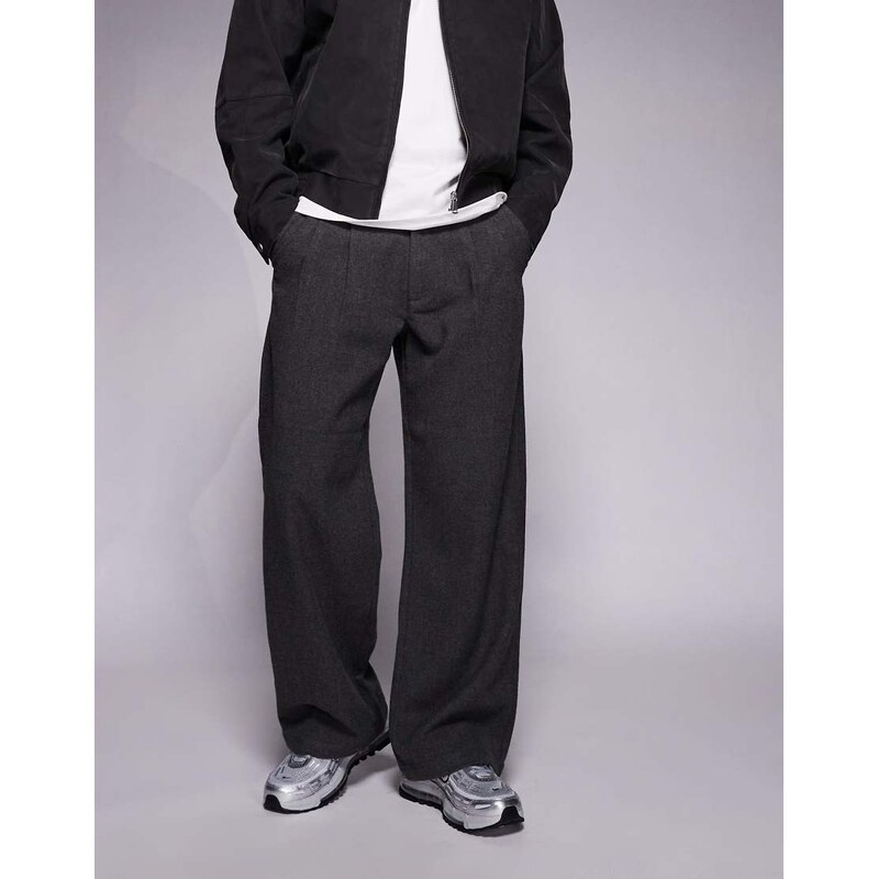 Prohibited double pleated wool look club trousers in charcoal