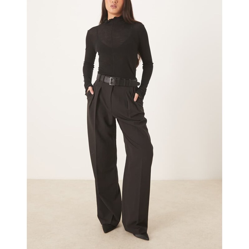 ASOS DESIGN tailored belted wide leg trousers with pleat detail