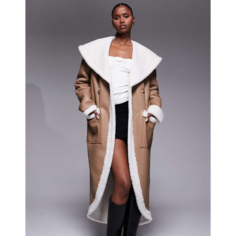 JLUXLABEL Jaida reversible oversized collar teddy coat in beige